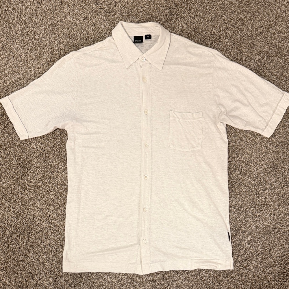 Hugo Boss Off-White Casual Short Sleeve Button Up Shirt
